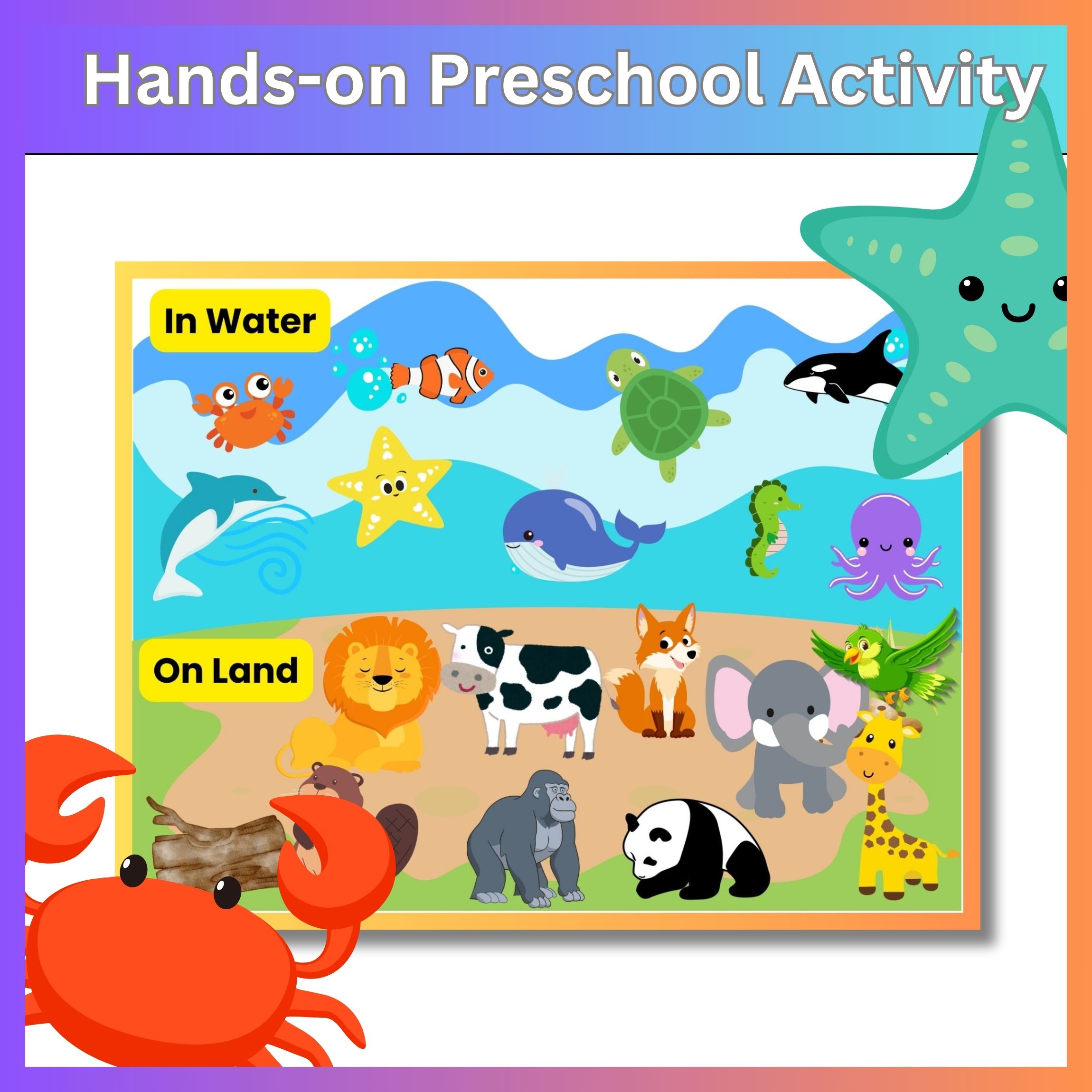 Sorting activity for preschoolers Preschool Animals Activity Animal Sorting Water and Land Animals Preschool Learning, Fine Motor Skills Early Childhood Education Hands-On Learning